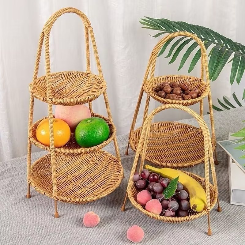 Tray Dessert Storage Basket Letak Buah Rattan Storage Baskets Bamboo Multi-function Fruit Rattan Tray