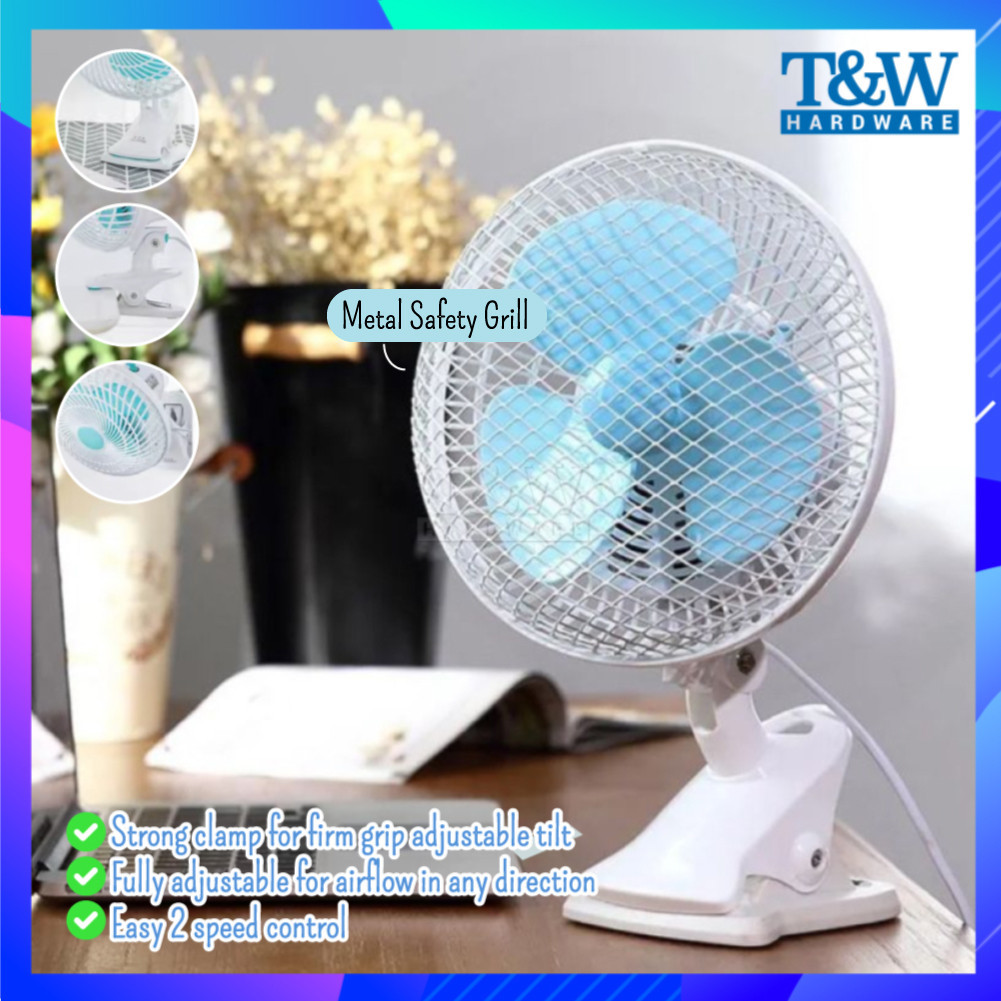 9.5inch Strong Wind POWERFUL PORTABLE FAN ADJUSTABLE TABLE FAN CLIP FAN & 3 FAN BLADES [T&W Hardware]
