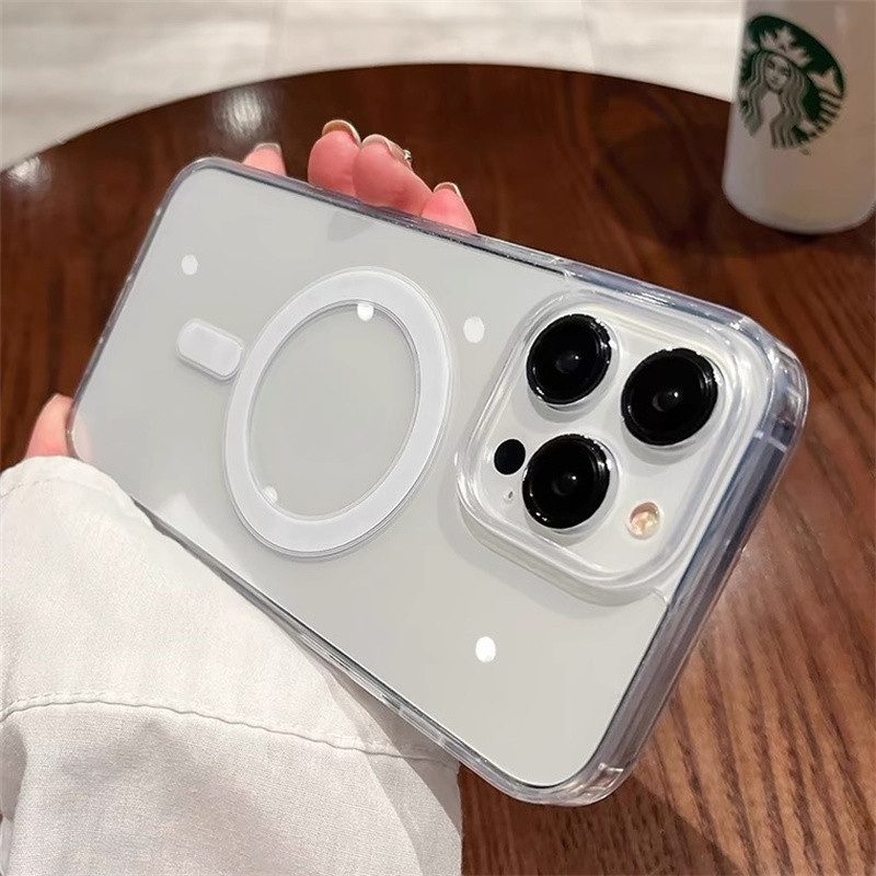 Transparent Magnetic Wireless Charging Phone Case for iPhone 15 14 13 12 11 Pro Max 12 Mini X Xr Xs Max 7 8 Plus SE Acrylic Clear Casing Shockproof Cover