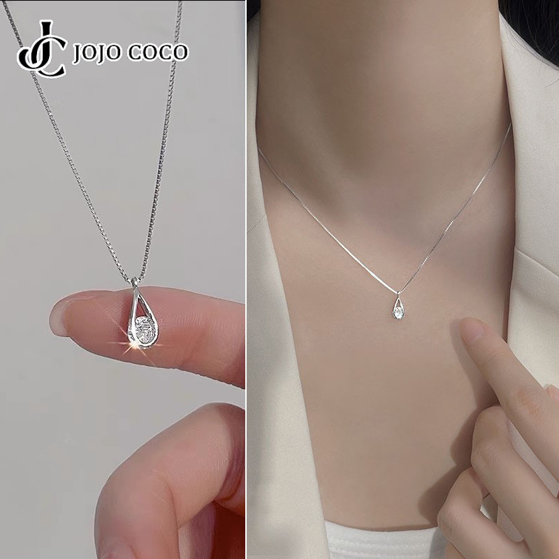 JOJO COCO S925 Silver-plated Water Drop Zircon Pendant Necklace Women's Fashion Clavicle Chain Jewelry Accessories
