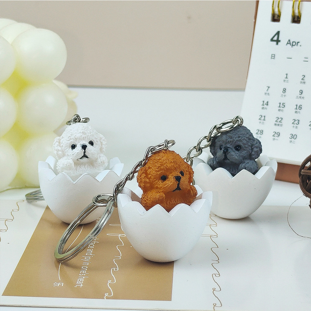 Lovely Pet Key Chain Cute Eggshell Dog Key Ring Kawaii Teddy Key Ring Women Wallet Handbag Pendant Animal Lover Gifts