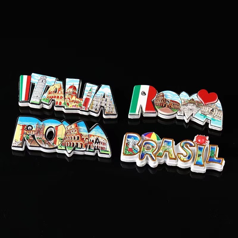 Murah Promos Roman Italy English Letters Refrigerator Stickers Resin Three-Dimensional Magnet Stone Retro Creative Magnetic Stickers Home Decoration Hiasan Peti Sejuk Cenderahati Tourist Souvenirs Re