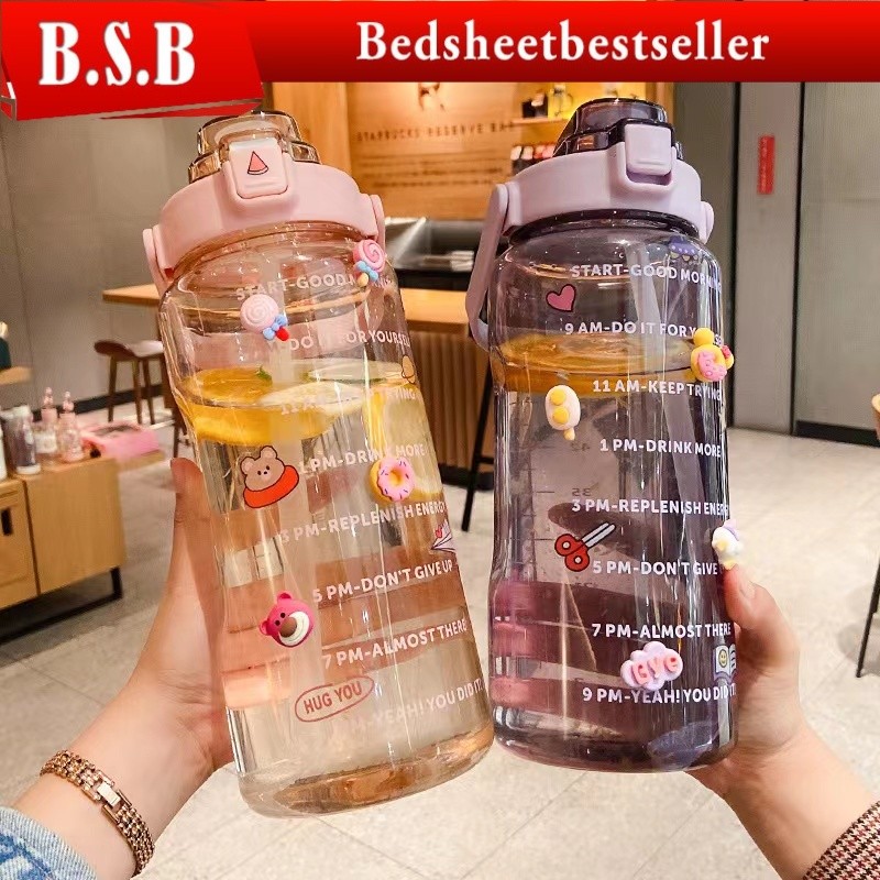 B.S.B 2000ml Reminder water bottle with straw scale big bottle 2Liter gym bottle sport water bottles 水瓶