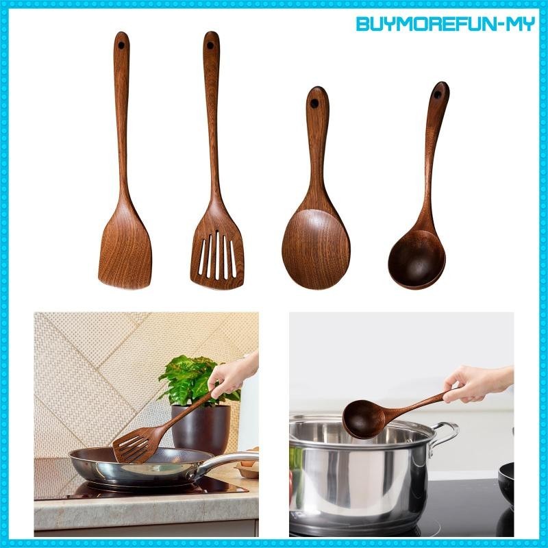 [BuymorefunMY] Kitchen Utensils Cooking Spoon Kitchen Soup Spoon Accessories Kitchen Soup Long Handle Teak Wood Kitchen Spoon