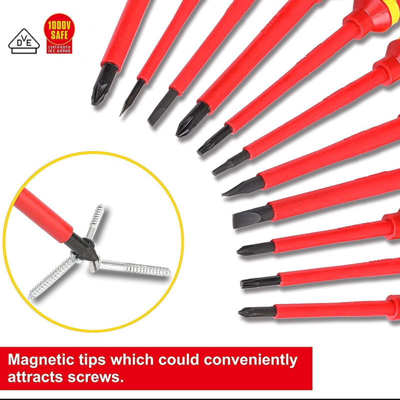 Workshop Build Electrician Repair Tools Kit 13pcs 1000V Changeable Insulated Screwdrivers Set Magnetic Slotted Philli... - Image 4