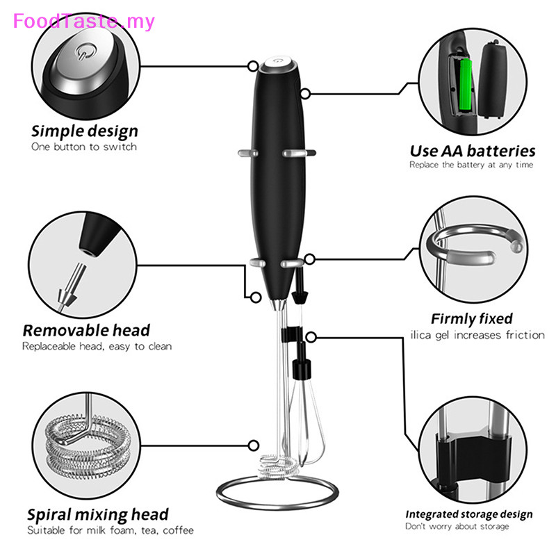 FoodTaste   Hand Blender Electric Egg Beater Milk Frother Handheld, Mini Electric Drink Mixer Foamer With Stand For Coffee Lattes   MY