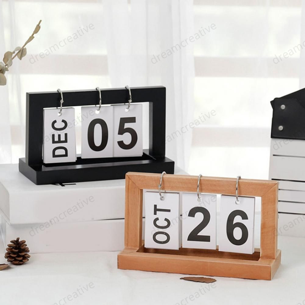 Dollhouse mini Wooden Calendar Nordic Multicolor Flipping Wooden Desk Calendar Page Calendar Ornaments Living Room