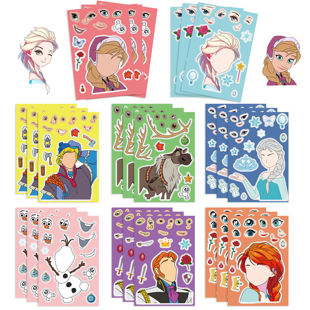 8Sheets Frozen Snow Princess Make a Face Stickers for Helmet Bicycle Hand Account Pencil Case Decals LanLanStickersWorld