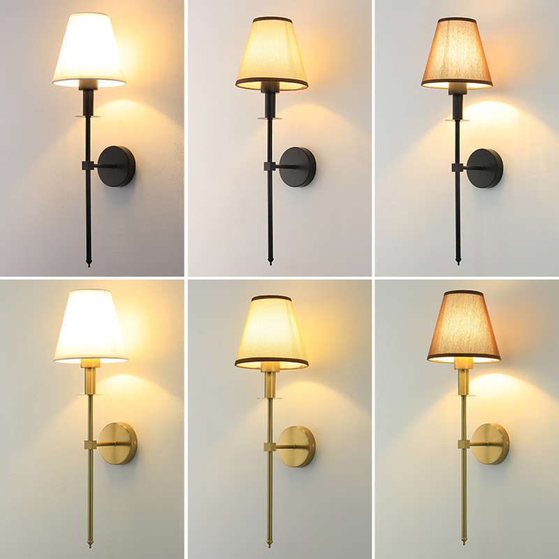 LAMPU DINDING RUANG TAMU RETRO FABRIC LAMPSHADE INDOOR BEDSIDE WALL LIGHT ANTIQUE BRASS GOLD WALL SCONCE FOR LIVING ROOM, BEDROOM, STAIRCASE - WIRELESS RECHARGEABLE OPERATED WALL LIGHT
