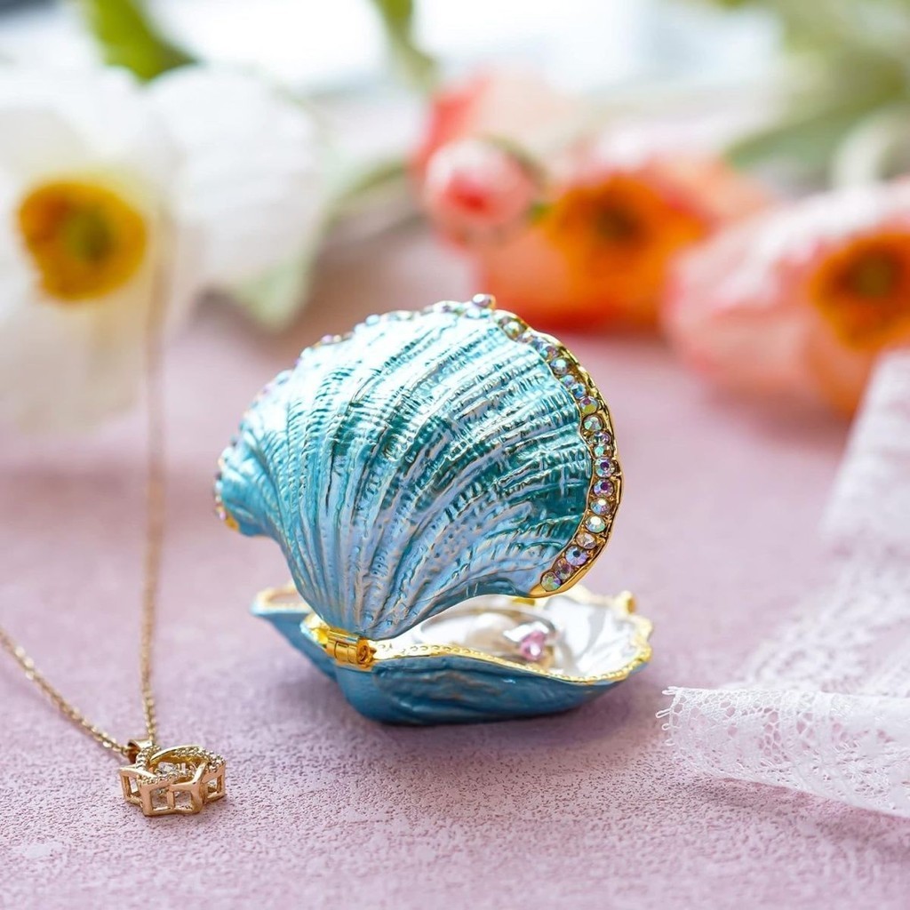 Shell Jewelry Box Alloy Crystal Jewelry Box Blue Jewelry Storage Box Proposal Ring Necklace Box Handmade Shell Jewelry Box Alloy Crystal Jewelry Box Blue Jewelry Storage Box Proposal Ring Necklace Box Handmade 24.6.12