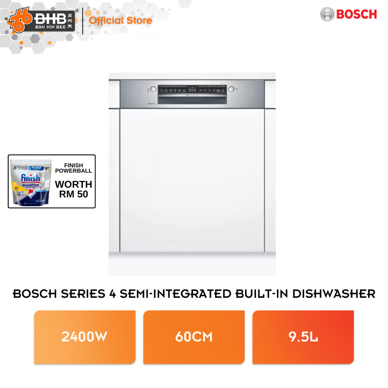 Bosch Series 4 Semi-integrated Built-in Dishwasher 60 cm Stainless steel SMI4HCS48E ExtraDry Pembasuh Pinggan