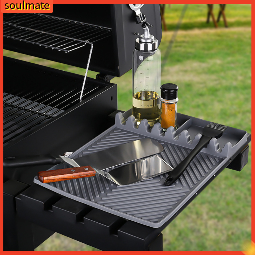 soulmate|  Heat-resistant Grill Mat Non-slip Heat-resistant Silicone Griddle Tools Mat Large Spatula Mat for Bbq Grill Countertop Tool Rest Pad with Hanging Hole