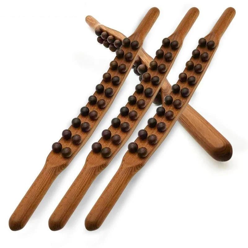 8/20 Beads Gua Sha Massage Stick Carbonized Wood Back Scrapping Meridian Therapy Wand Muscle Relaxing Body Massager Guasha