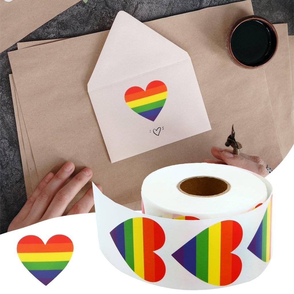 [ ᶦⁿ ᵐᵅʸ] 500pcs Pride Stickers Rainbow Heart Shaped Labels Adhesive Stickers