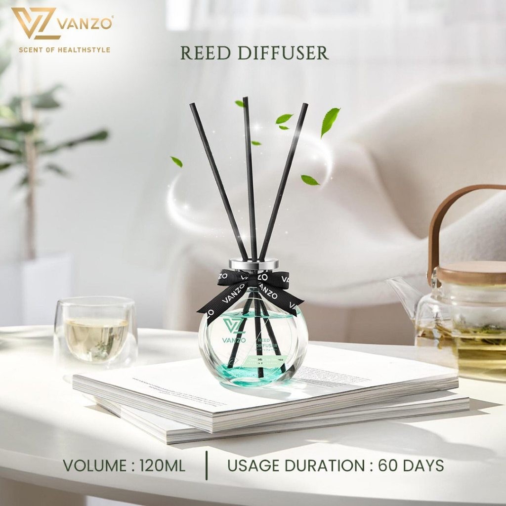 VANZO REED DIFFUSER CLOUD MIST TEA (伯牙绝弦) / CITRUS VERBENA / FRUITY FREESIA / WHITE MUSK AIR FRESHENER PERFUME 120ML