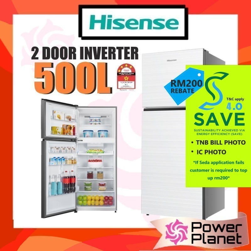 [SAVE4.0] Hisense 2 Door Inverter 500L Fridge RT549N4ABU ( Black ) / RT549N4AWU ( White )