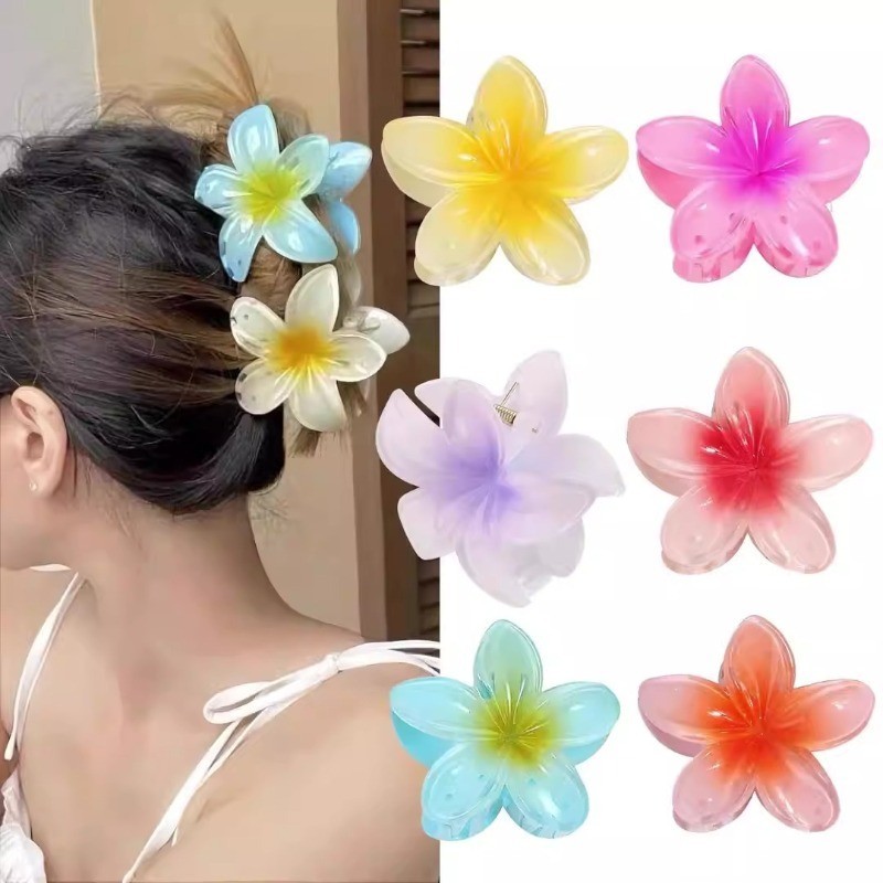 Hawaiian Colorful Flower Hair Clip Plumeria Hair Claw Girls Beach Hairpin Barrettes Accessories