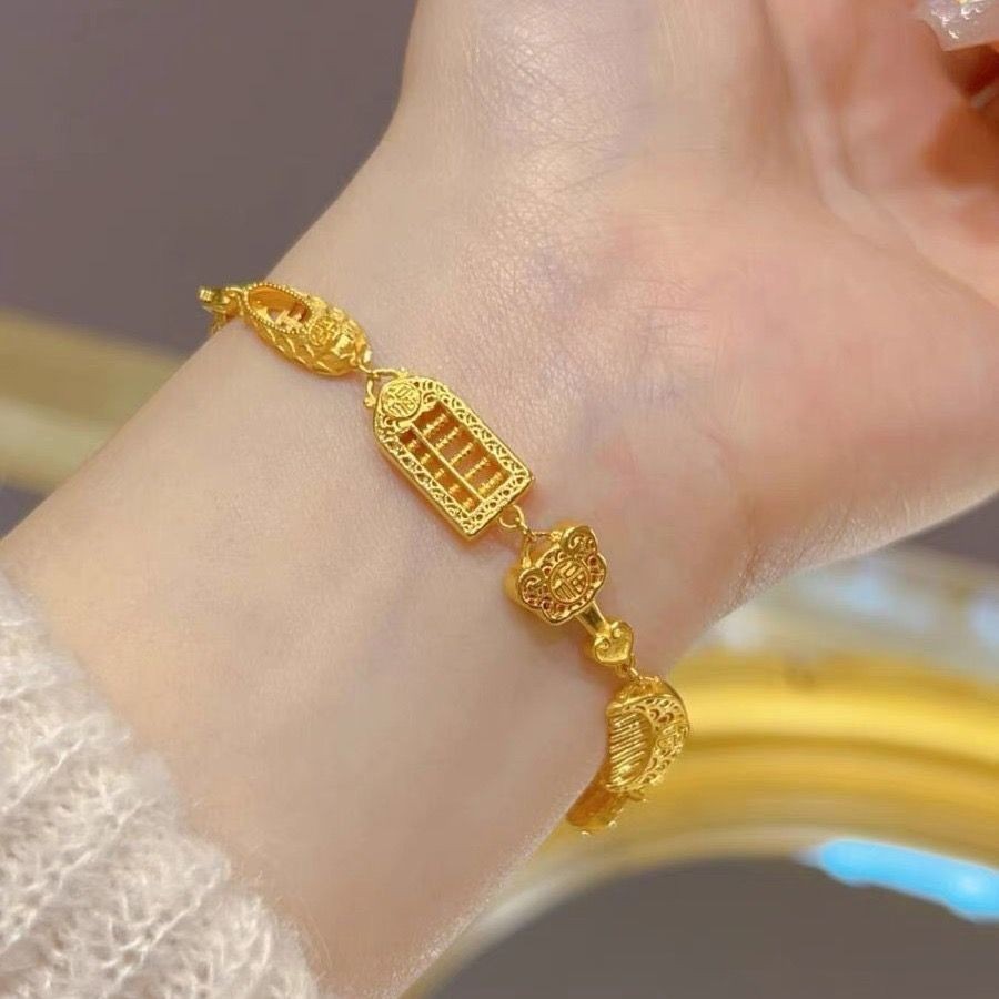 Wsanguisp3949 New Chinese Style Nine Treasure Bracelet Fuman Heirloom Jewelry Heritage Bracelet Bracelet Brass Gold-Plated Gift