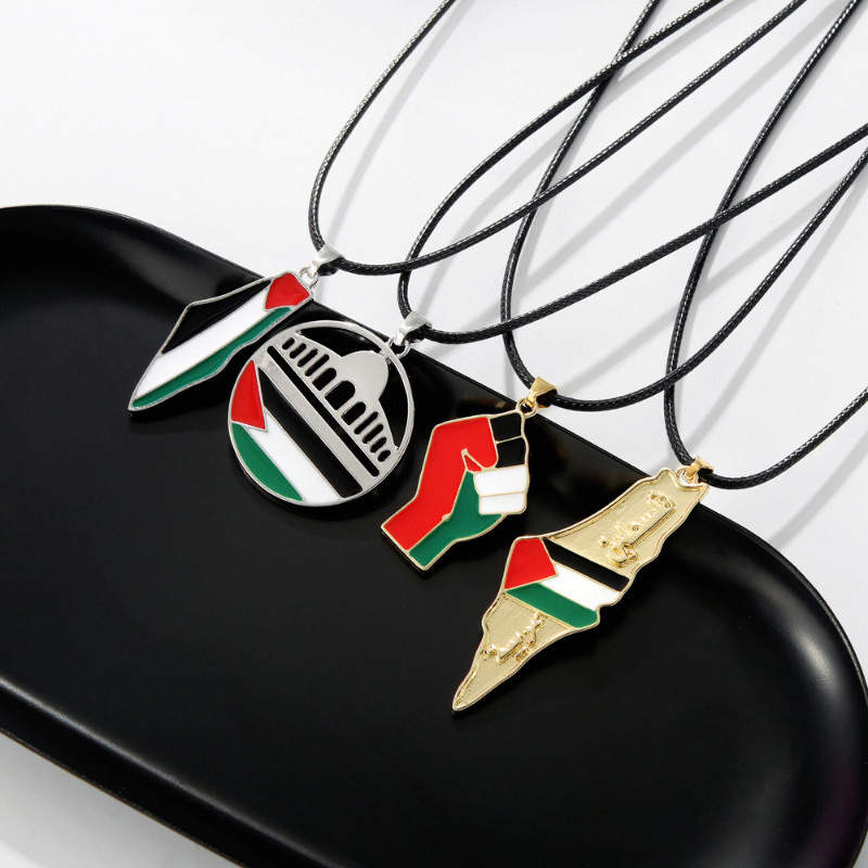 Palestine Flag Necklace Pendant Gold Silver Plated Palestinian Stainless Steel Choker Chain Jewelry Men Women