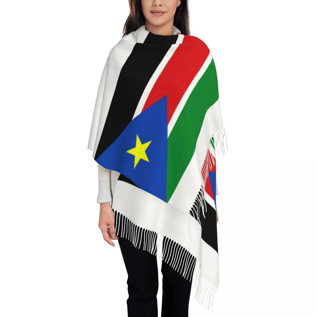 South Sudan Flag Women's Tassel Shawl Scarf Fashion Scarf