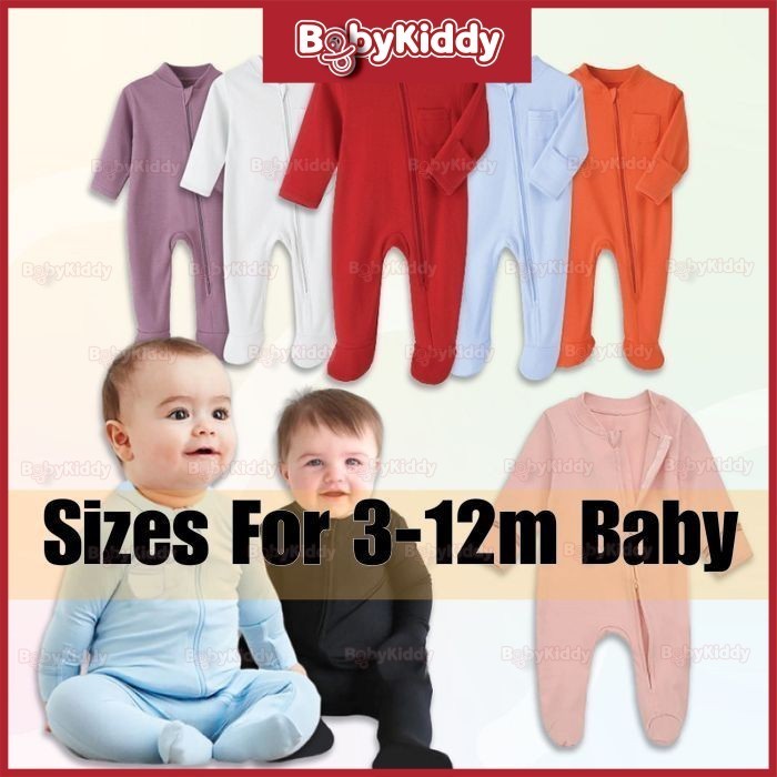 (3-12month) Long Sleeve Covered Footie Zip Baby Pajamas Sleepsuit Sleepwear Romper Baby Clothes Baju Tidur Kanak Budak