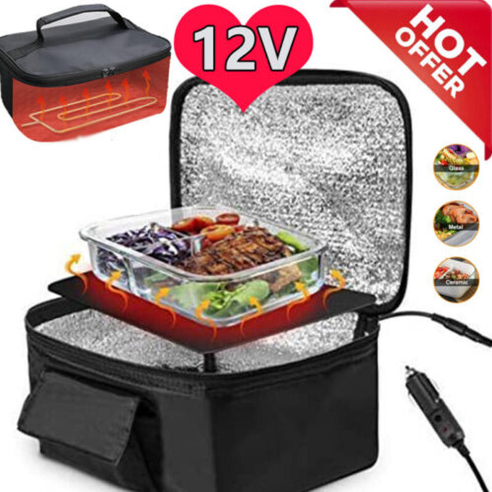 Portable Electric Lunch Box Mini 12V Heated Electric Lunch Bag Insulated Food Pizza Delivery Bag Food Warmer For Car/Truck/Work