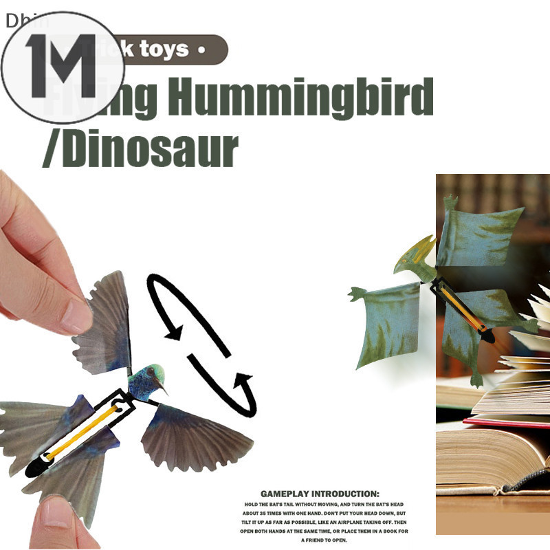 1M Magic Flying Butterfly Flying Dinosaur Hummingbird In The Book Magic Props Rubber Band Powered Flying Toy Party G