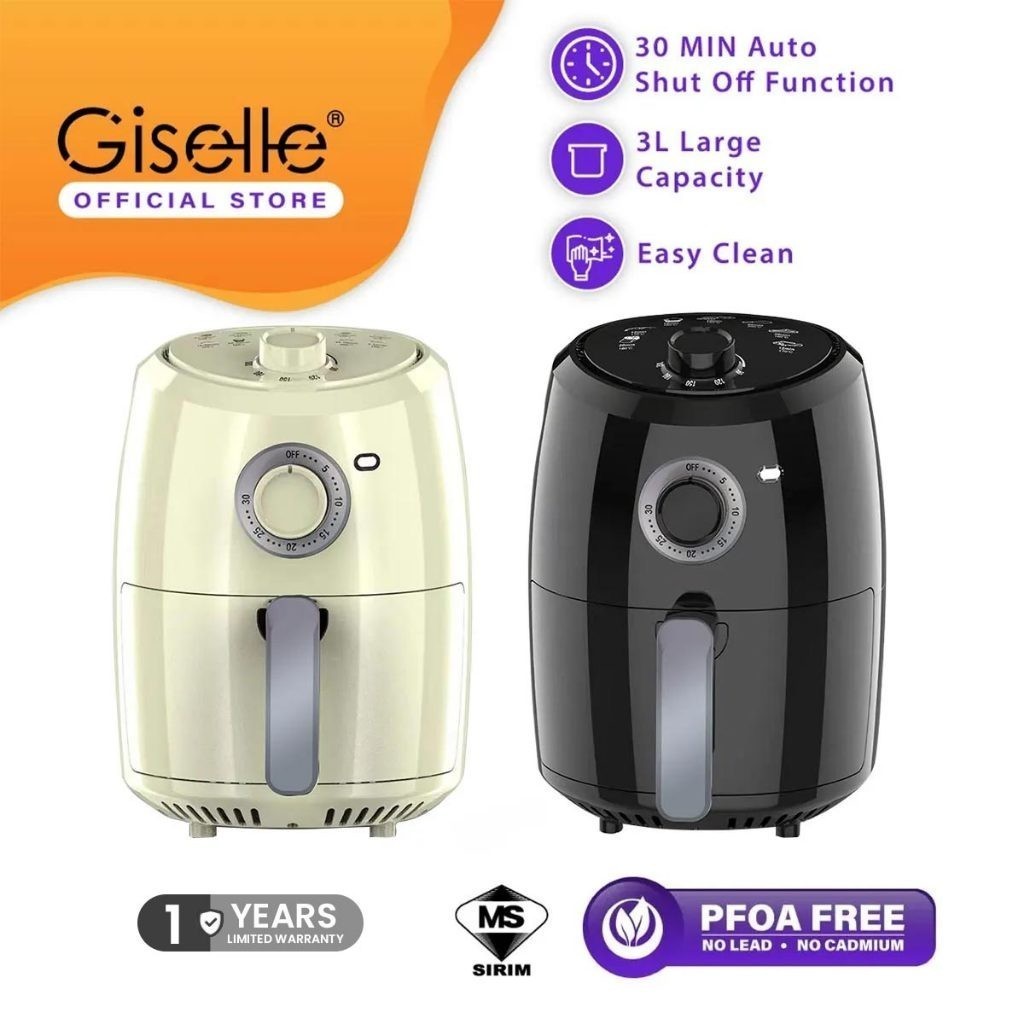 【Sirim Certified】Giselle Air Fryer with Timer & Temperature Control - Black/Cream White (3.0L/1000W) KEA0198. # PREMIUM