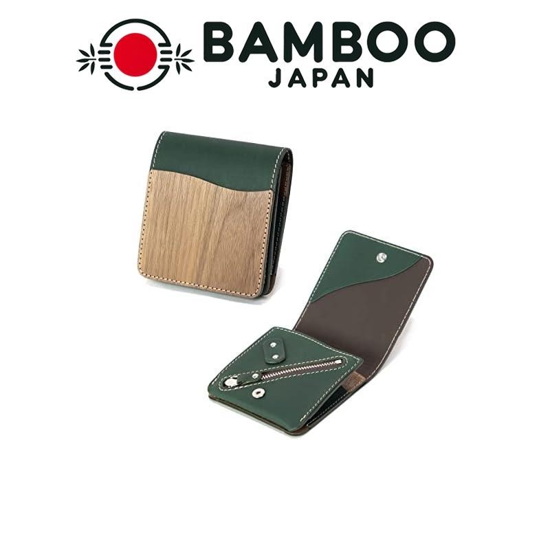 [ Direct from Japan ][VARCO REAL WOOD] Equip wallet Bifold wallet Thin Compact Multifunctional Contactless Men's Ladies Genuine leather Natural wood Wood Leather Made in Japan (Green)