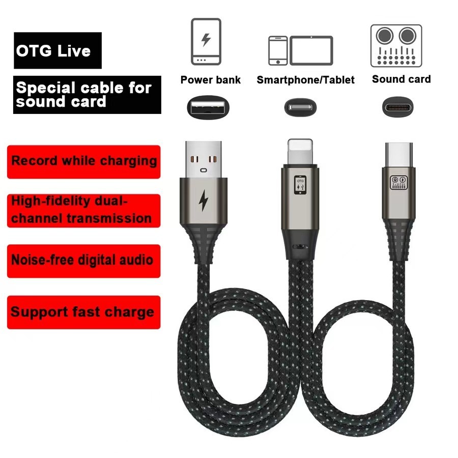 OTG Adapter For Microphone Live Sound Card Cable Data Charging Cord Type-c Micro USB iOS Audio Converter