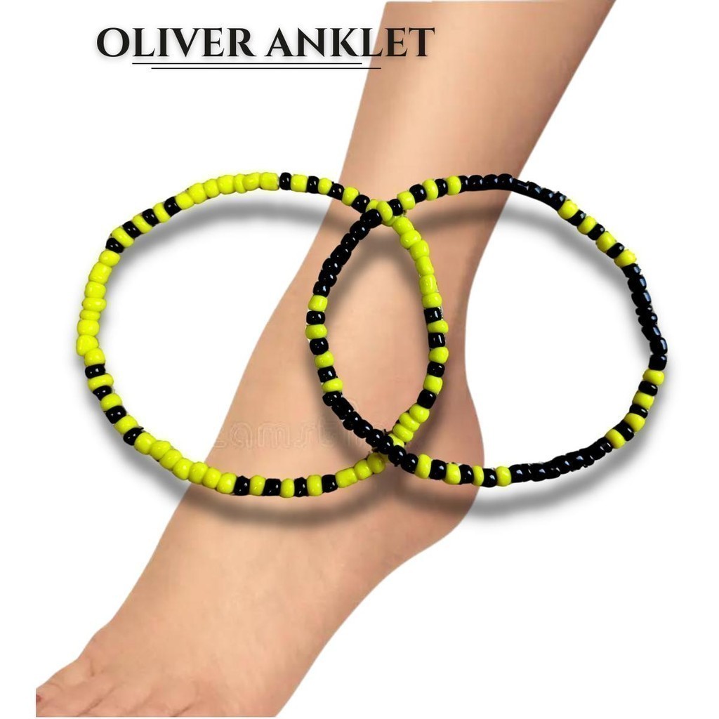 Apparels Online OLIVER BLACK AND YELLOW ANKLET for men and women 4mm seedbeads beach anklets