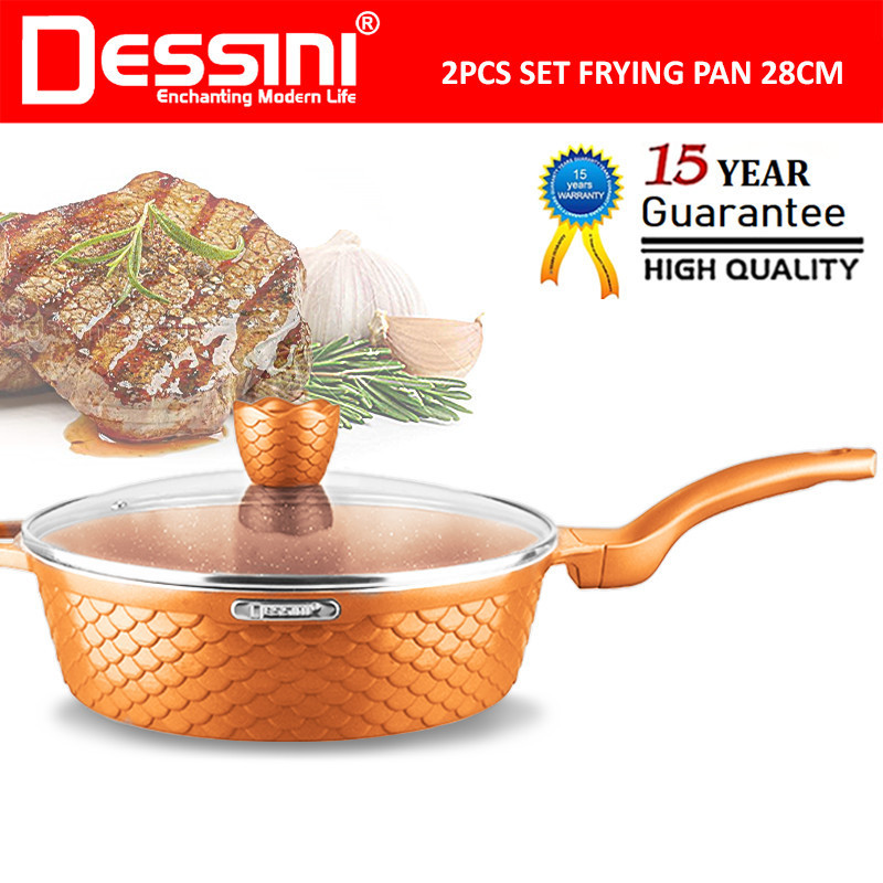 DESSINI  28cm Frying Pan Kuali Design Sisik Ikan Granite Die Cast Aluminium Non Stick  Cookware Wok (28cm)