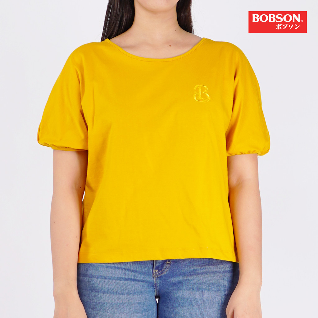 Bobson Japanese Ladies Basic Tees Trendy fashion High Quality Apparel Loose Fit 148397 (Yellow Gold)