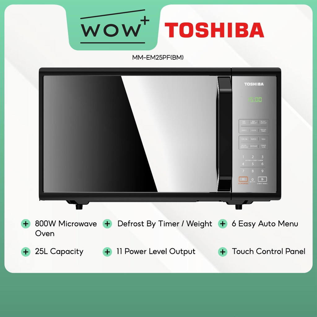 Toshiba MM-EM25PF(BM) Microwave Oven - 25L, Featuring 6 Easy Menu 11 Power Level Touch Control