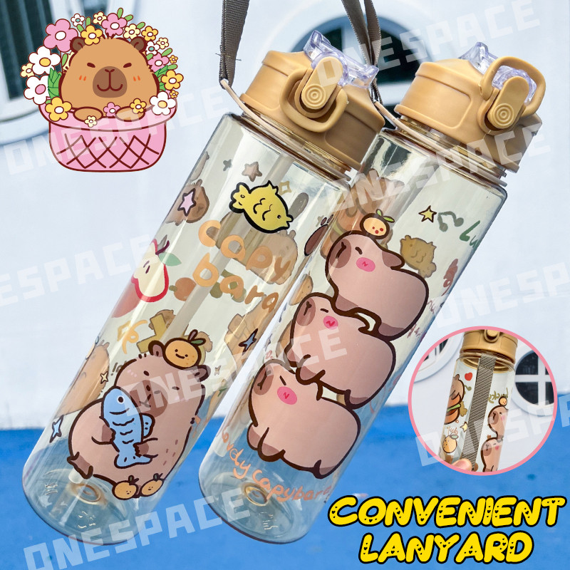 800ml Botol Air Capybara Kuromi Cinnamoroll Water Bottle Kids Straw Bpa Free Botol Water Bottle