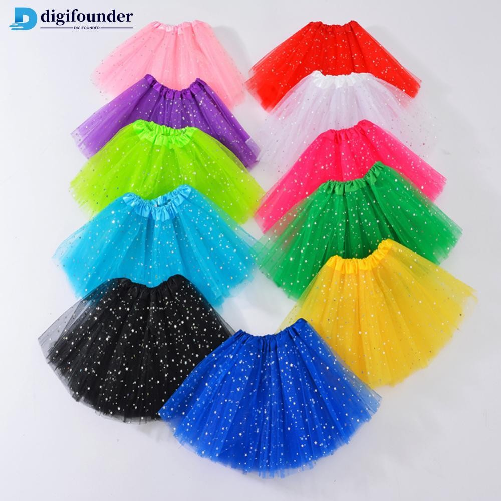 【DGF】  Baby Girl Dance Wear Kid Shining Tutu Pettiskirt Children Star Sequin 3 Layers Tulle Toddler Skirt for 3-8Y Girls