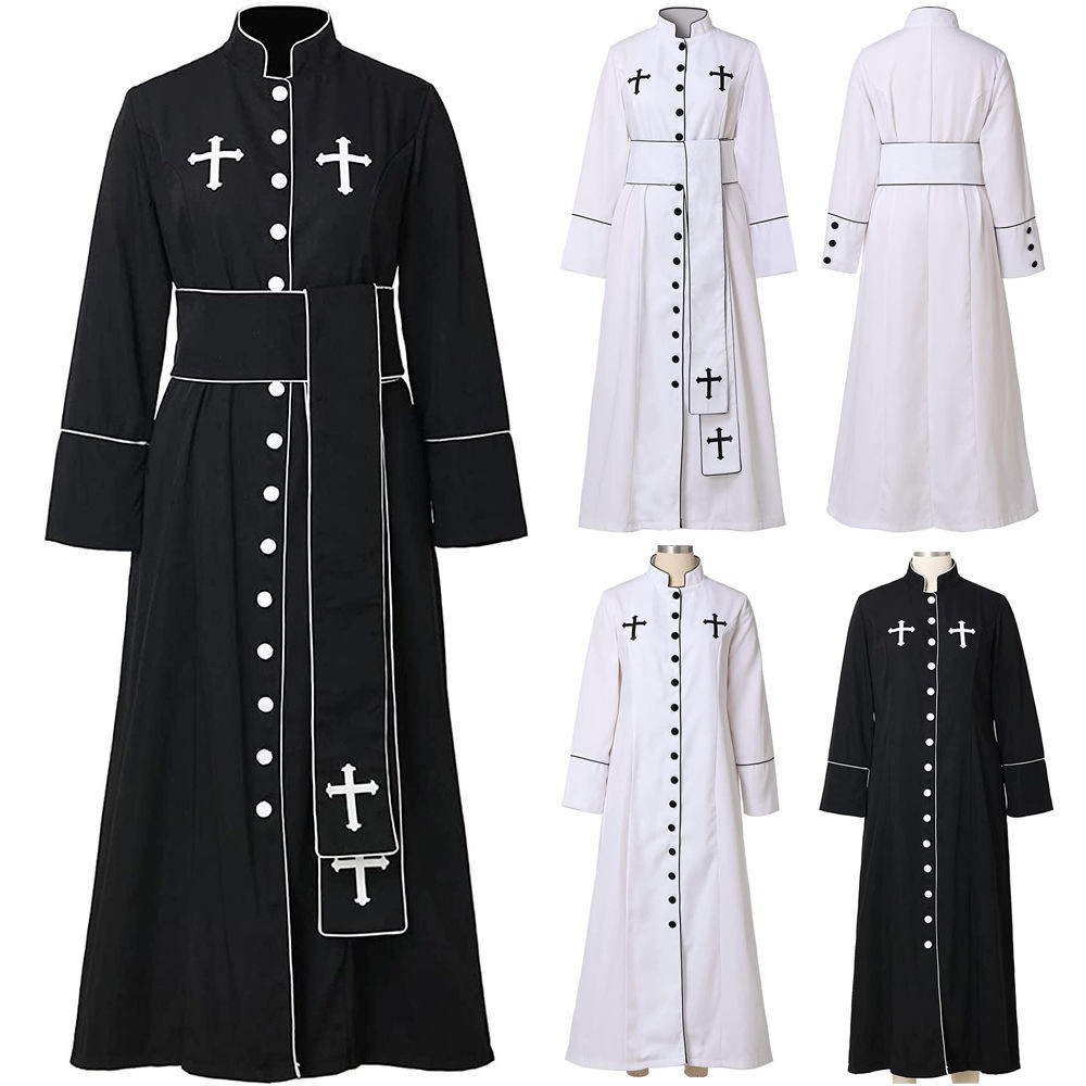 [Quick Shipment] Church God Craftsman Priest Priest Costume Ladies Priest Robe Roman Cass with Stand-Up Collar Clothes Dress Factory Ready Stock Banquet Dress