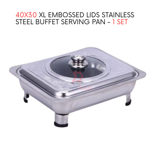 1 Set 40x30cm XL Embossed Lids Stainless Steel Buffet Set Catering Serving Tray Food Pan