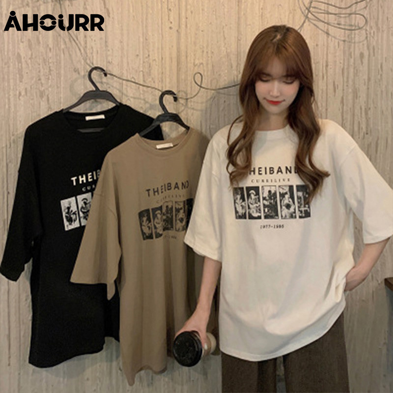 【Malaysian stock】Chic Port Style Short Sleeved T-shirt Women's Loose Korean Ins Fashion European and American Half Sleev