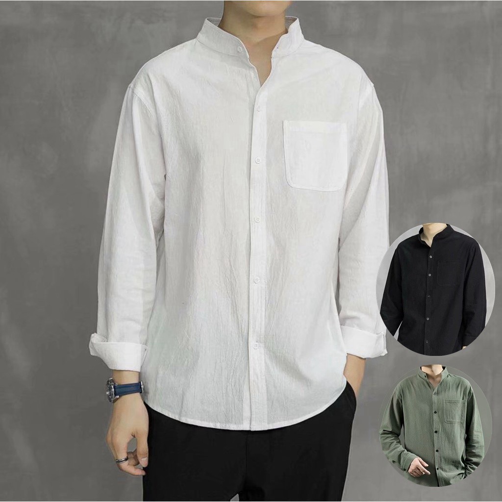 【Raya】Linen Shirt Men long Sleeve raya Baju Lelaki Lengan Long Style Korean Fashion