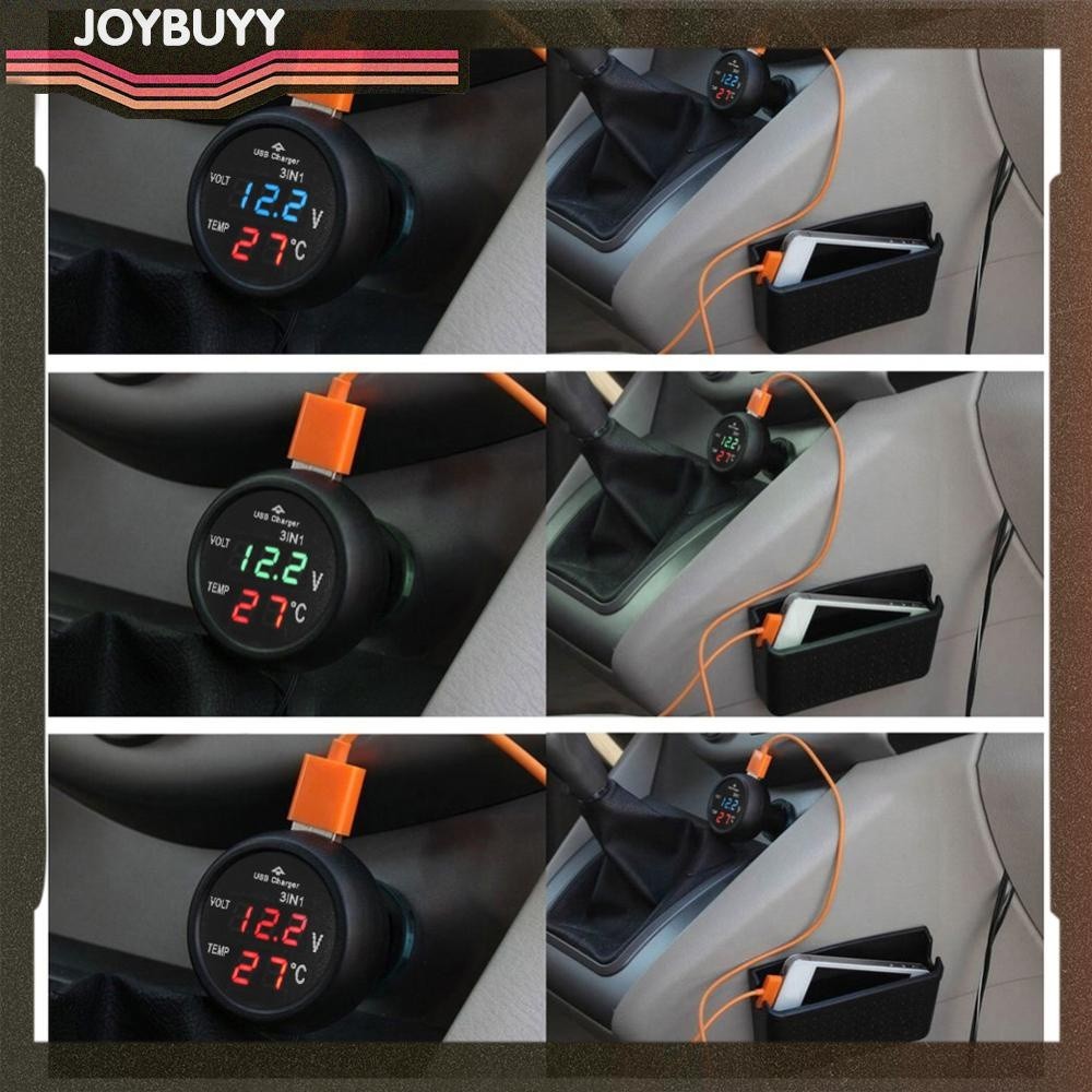 Versatile Essential 3 1 12/24V Car Auto LED Digital Voltmeter Gauge+Thermometer+USB Charger Reliable Must