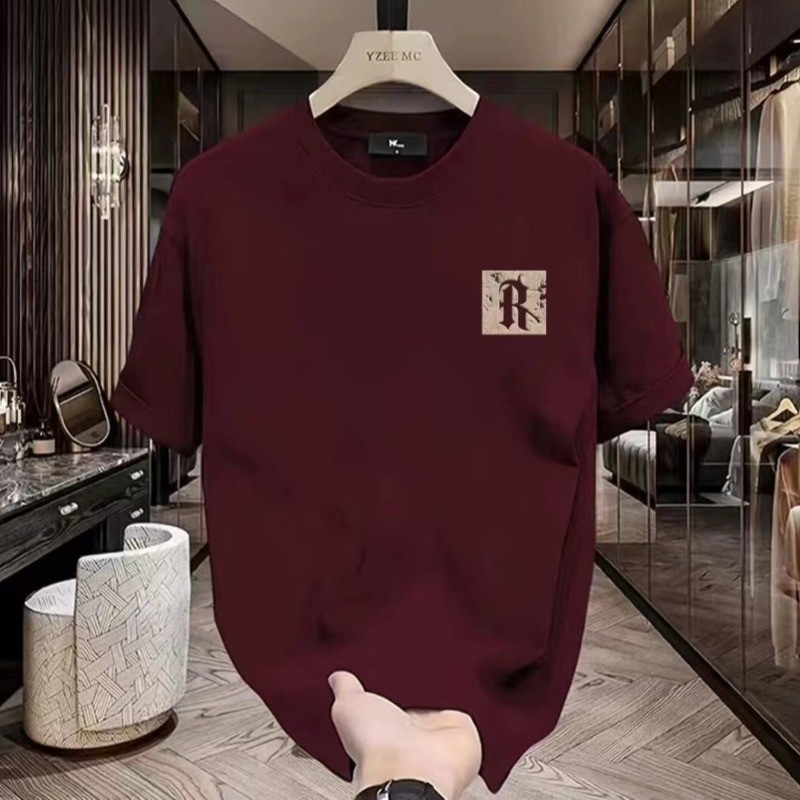 [3 Colors] Summer New Cotton Letter R Printed Short Sleeve Round Neck T-shirt Loose Black White Red Leisure Street Wear for Men