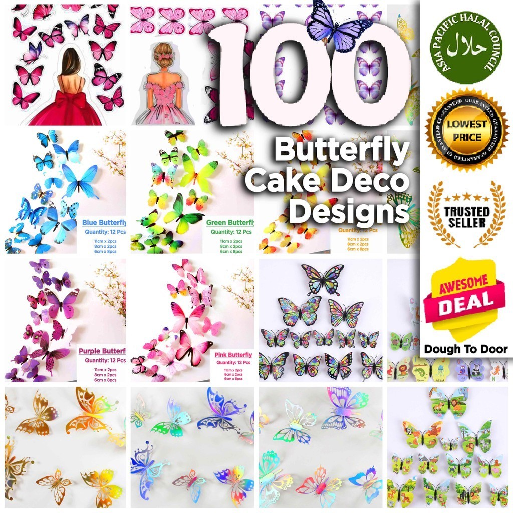 100+ Types Butterfly Cake Topper Decoration Butterfly Hiasan Dinding 3D Rama Hiasan Topper Butterfly Deco 蝴蝶蛋糕装饰