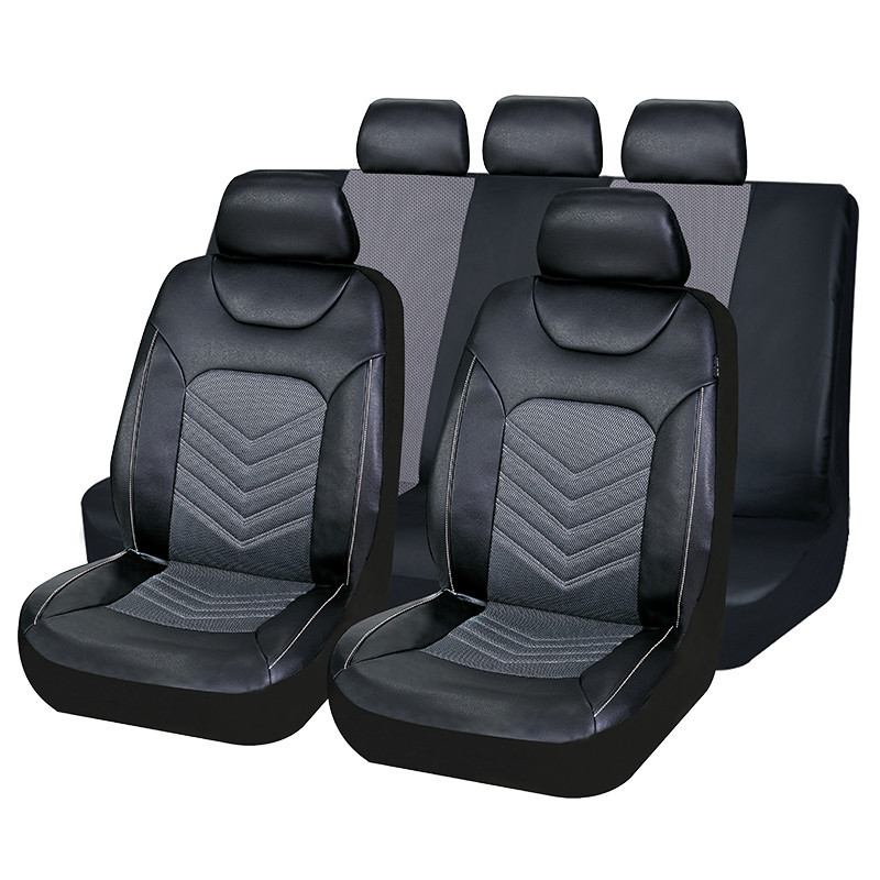 Autoking Cover Faux Leather Black Full Set Automotive Seat Covers Airbag Compatible Universal Fits Most Cars, SUVs and Vans