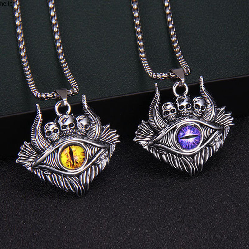 Gothic Devil Eyes Titanium Steel Pendant Necklace Ethereal Evil Eyes Men's Fashion Creative Punk Sweater Chain Accessories 2024