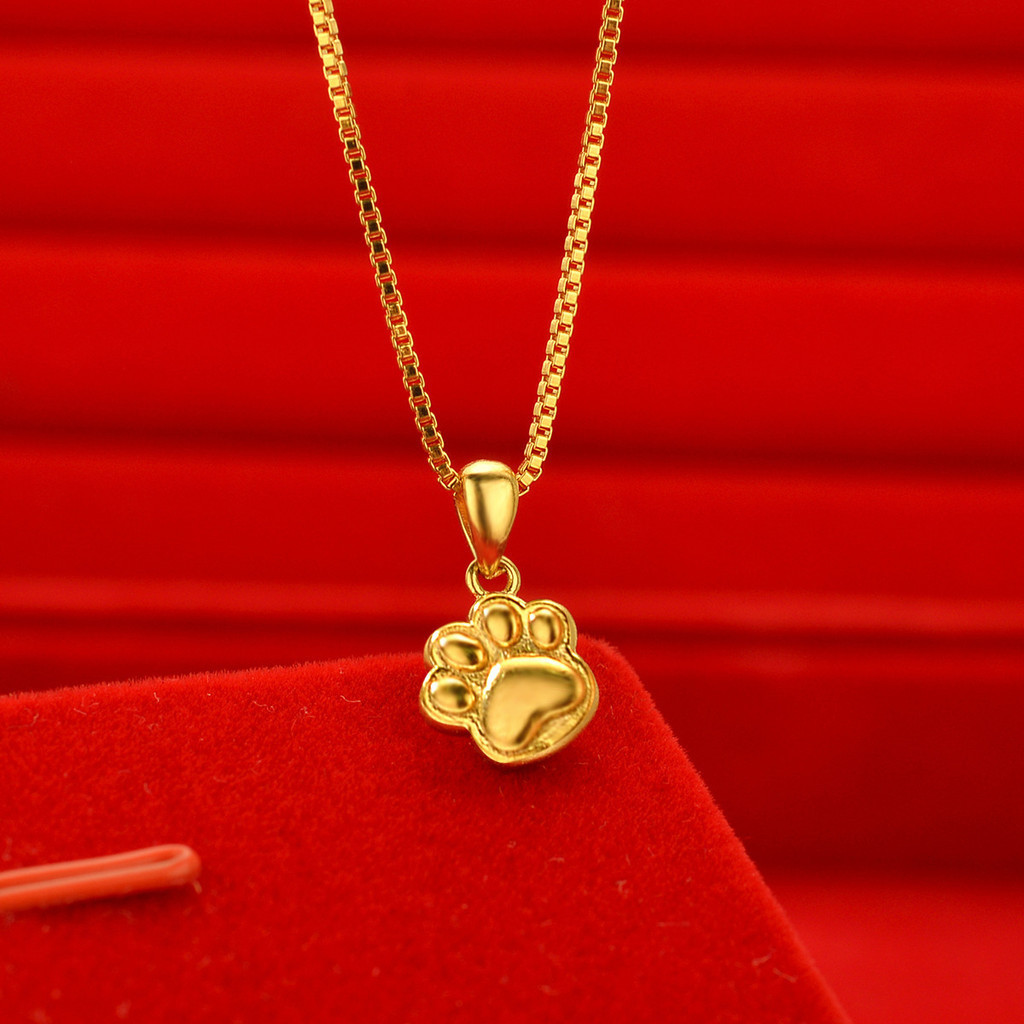 Emas loket 916 Small Paw Foot Necklace Cute Cat Paw Pendant gold 916