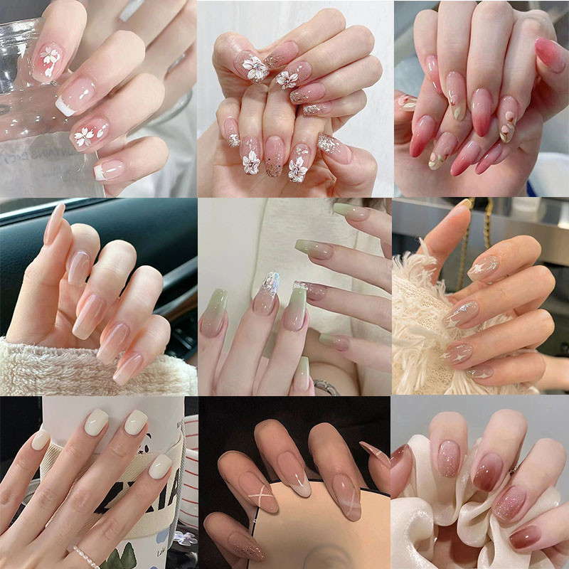 50Colors Reusable 24PCS Cute Cartoon Press on Artificial False Tipsy Stick-on Nails Tips Art