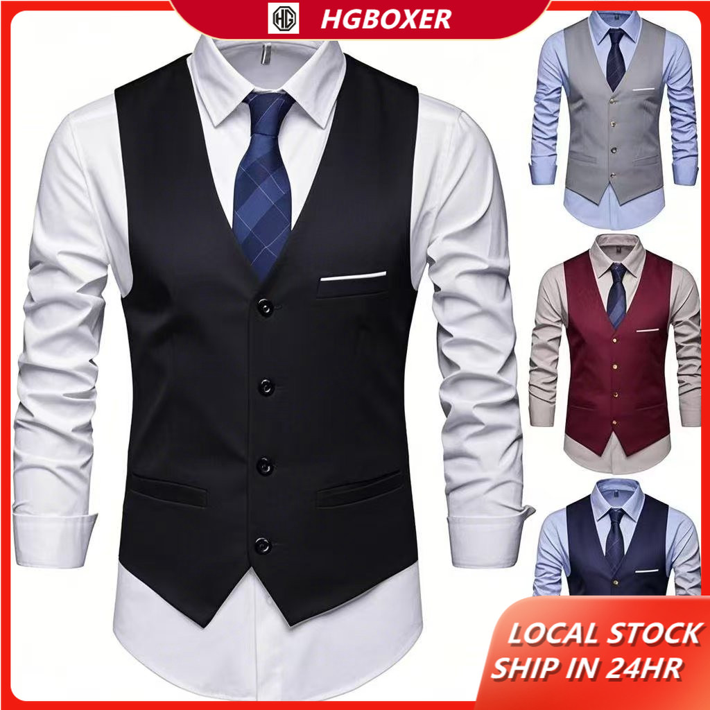 Formal Men Solid Color Suit Vest Single Breasted Business Waistcoat