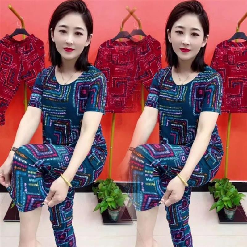 Middle-aged Elderly Ice Silk Two Sets Casual Loose Comfortable Pants Set 2025
