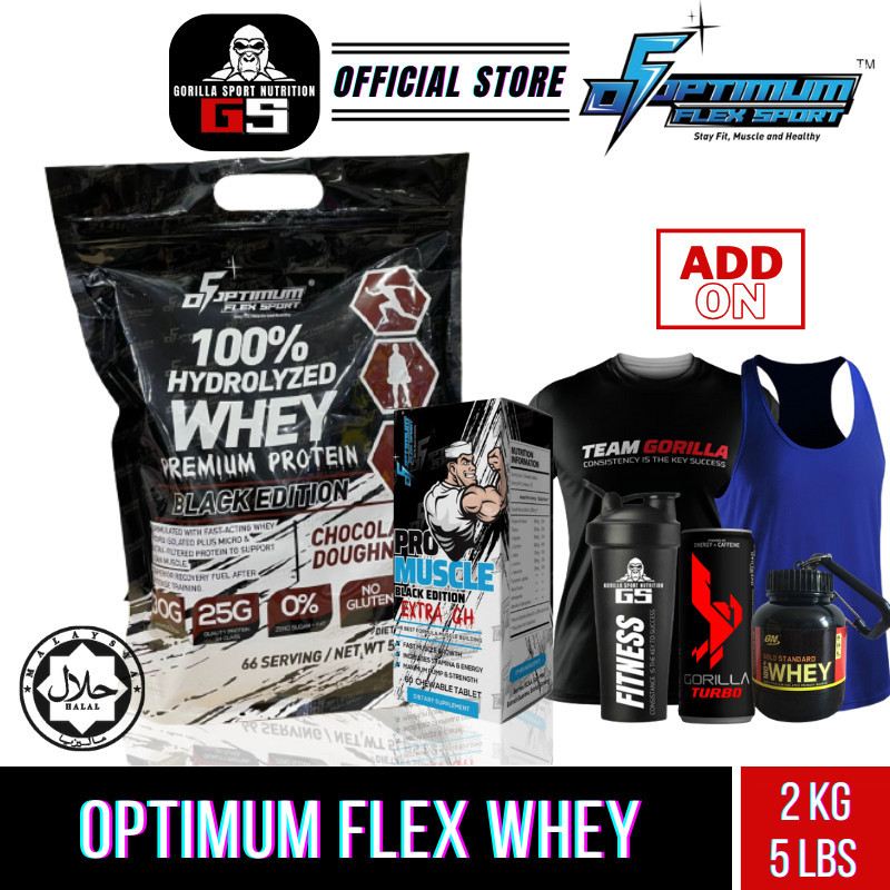 Optimum Flex Hydrolyzed Halal Whey Protein Lean Muscle Fit Body Naik Otot Supplement- 66 Serving